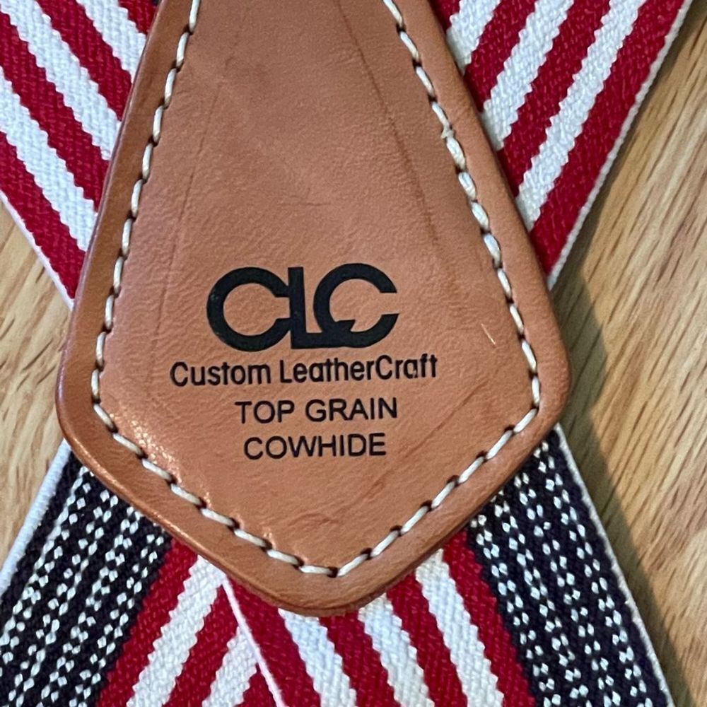 CLC Mens top grain cowhide suspenders 
Custom Leathercraft
Red/white/blue
New wi